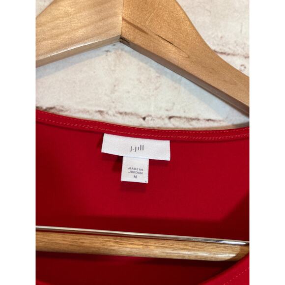 J. Jill Midi Dress Womens Medium Cherry Red Exaggerated Puff Sleeves Stretch - Picture 14 of 14